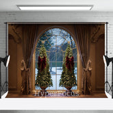 Lofaris Vintage Brown Curtain Tree Window Christmas Backdrop